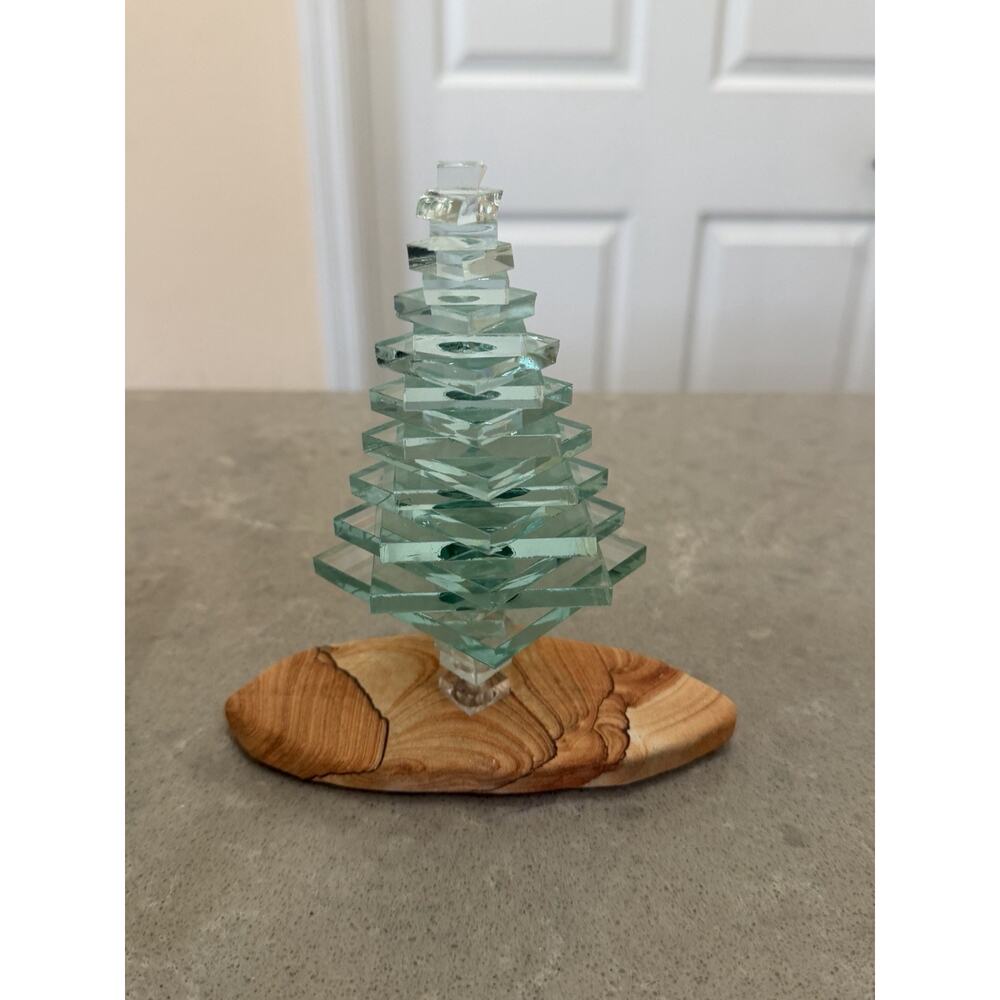 Cut Stacked Glass Pine Tree With Sand Stone 6”